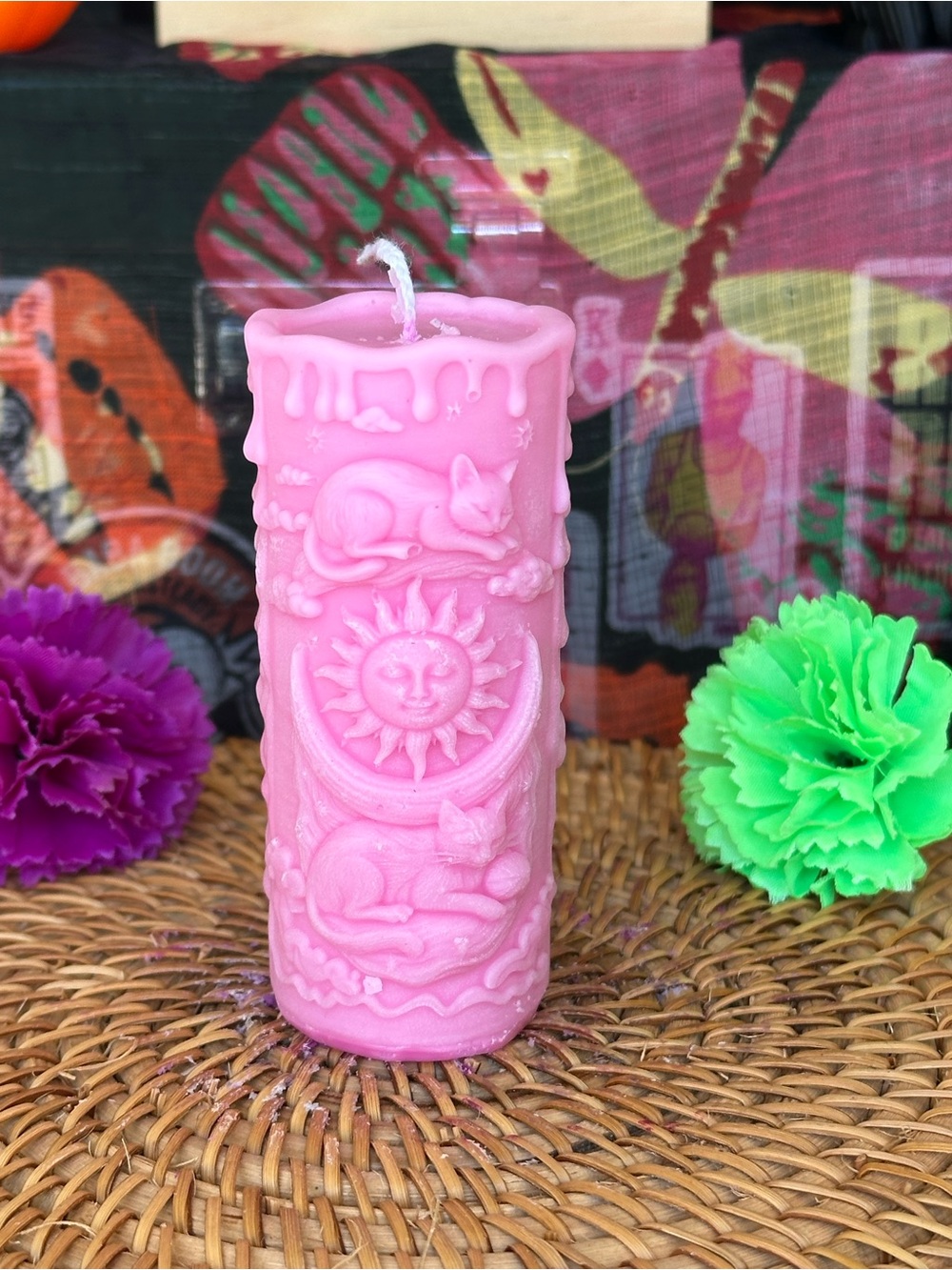 Pink Celestial Cats Sun & Moon Candle - Picture 2 of 7